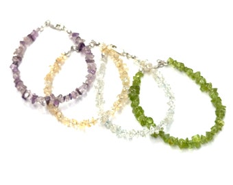 Gemstone beaded bracelets, Amethyst gemstone bracelet, Peridot gemstone bracelet, Clear Quartz gemstone bracelet, Citrine gemstone bracelet