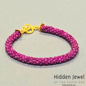 Crocheted Ruby Bracelet, Gemstone Bracelet, Gold Filled Toggle, Red ...