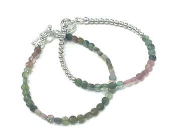 Rainbow Tourmaline gemstone bracelet, 6.25'', 6.5''  beaded stone bracelet, Rainbow tourmaline gemstone jewelry, gift for her, bracelet