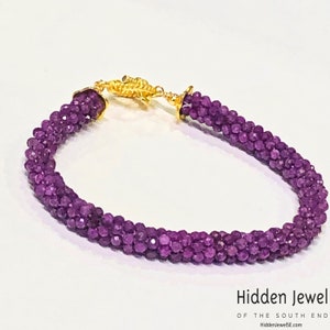 Crocheted Ruby Bracelet, Gemstone Bracelet, Gold Filled Toggle, Red ...