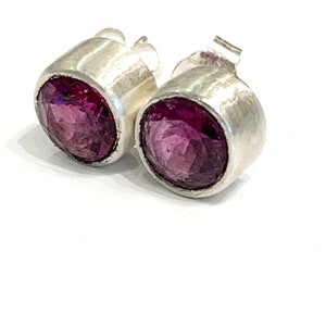Genuine Ruby faceted gemstone round tube set earrings, Gemstone earrings, Ruby Studs, Ruby jewelry, gemstone studs, July birthstone