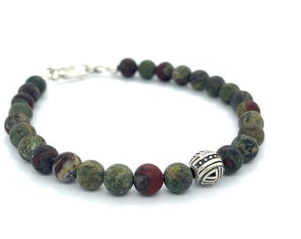 Dragon Blood Jasper Beaded Bracelet, Sterling Silver Clasp, Gemstone Jewelry