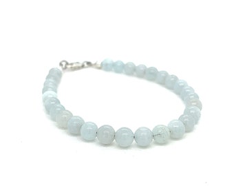 Aquamarine Gemstone Bracelet: Sterling Silver Beaded Healing Crystal