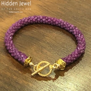 Crocheted Ruby Bracelet, Gemstone Bracelet, Gold Filled Toggle, Red ...