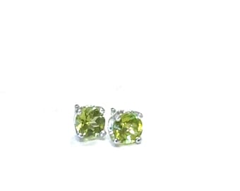Sterling Silver Peridot Post Earrings: Hand Forged Basket Setting