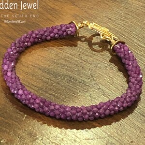 Crocheted Ruby Bracelet, Gemstone Bracelet, Gold Filled Toggle, Red ...