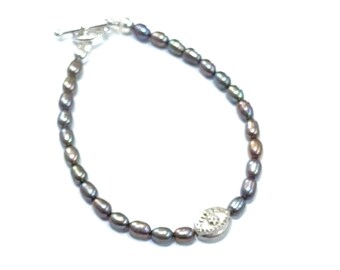 Silver Fresh Water Pearl with Paved Evil Eye beaded bracelet, paved Diamond evil eye bead, beaded bracelet, pearl bracelet, pearl jewelry