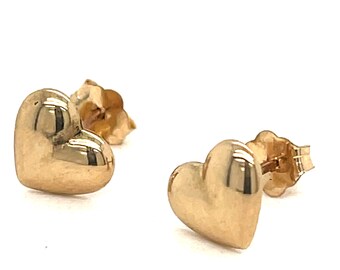 14K Yellow Gold Puffed Heart Stud Earrings - Perfect Valentine's Gift!