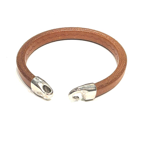 Brown Licorice Leather Bangle Bracelet: Size 8, Silver Hook  display picture 2