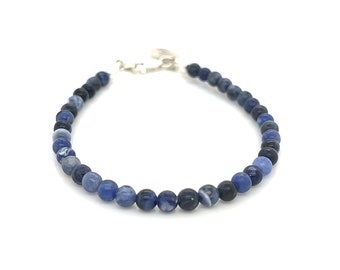 Sodalite Beaded Bracelet: Sterling Silver Clasp, Gemstone Jewelry