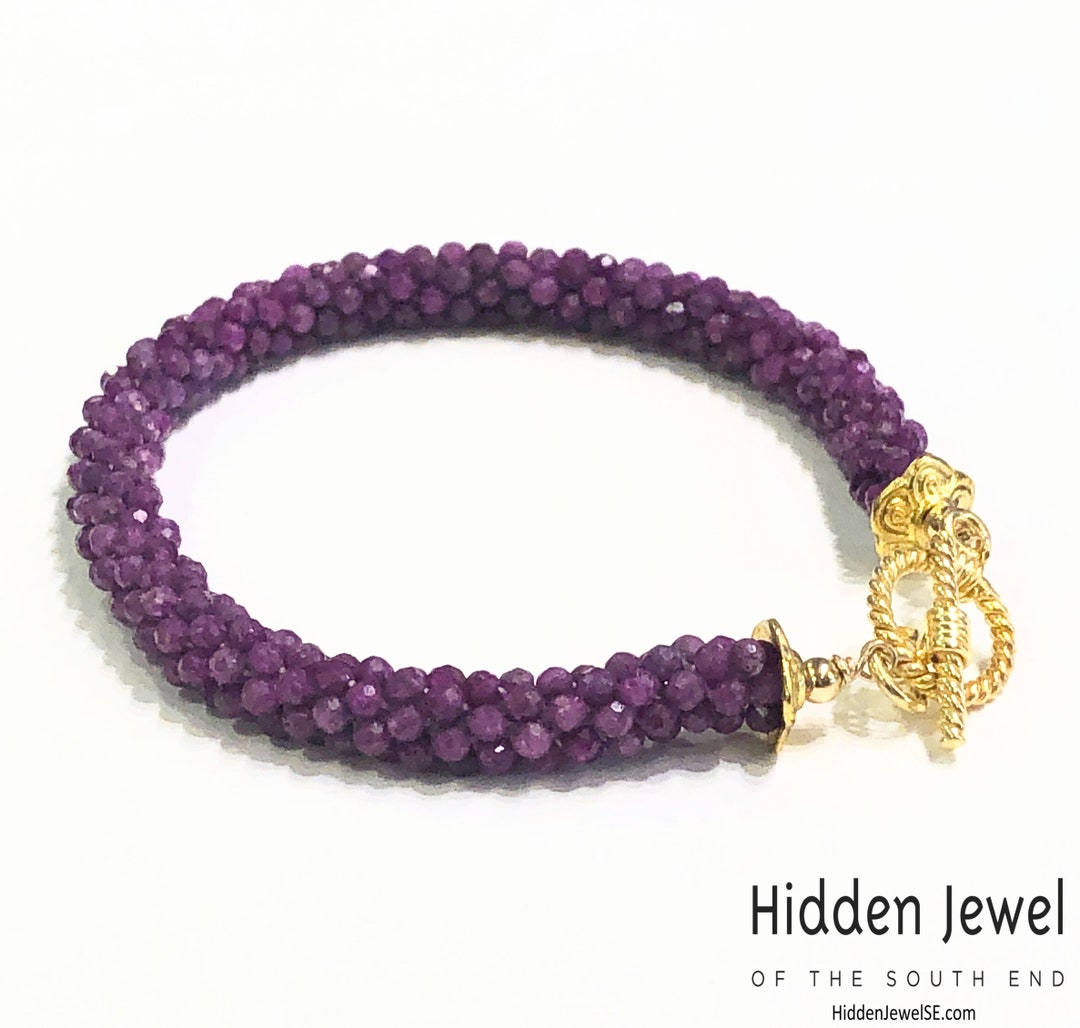 Crocheted Ruby Bracelet, Gemstone Bracelet, Gold Filled Toggle, Red ...