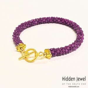 Crocheted Ruby Bracelet, Gemstone Bracelet, Gold Filled Toggle, Red ...