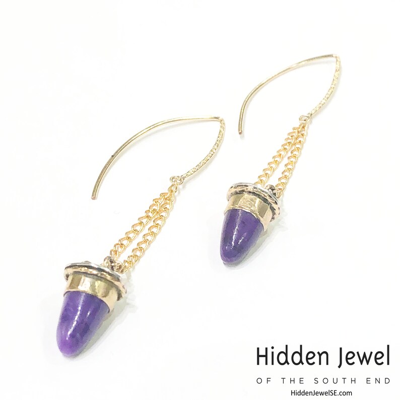oval purple earrings sugilite earrings Sugilite Sterling Silver dangling purple bullet earrings with gold accents purple earrings E167