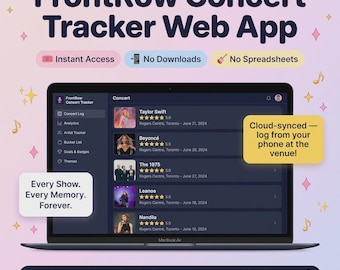 Concert Journal App, Concert Tracker, Concert Diary, Music Festival Tracker, Concert Log, Setlist Tracker, Web App, No Spreadsheets