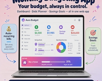Monthly Budget App, Personal Finance App, Debt Tracker, Savings Goals, Bill Calendar, Family Budget Planner, Recurring Bills