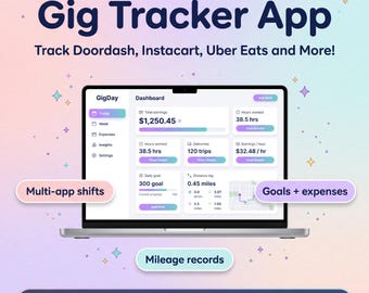 Gig Worker App, Delivery Driver Tracker, DoorDash Uber Eats Instacart Tracker, Earnings, Mileage & Expense Log