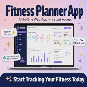 Fitness Planner App, Workout Tracker, Fitness Tracker, Habit Tracker, Body Measurements Log, AI Fitness Coach, Instant Access App
