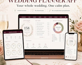 Wedding Planner App, Digital Wedding Planner, Wedding Checklist, Budget Tracker, Guest List, Seating Chart, Timeline & Vendor Organizer