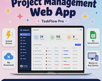 Project Management Web App, Kanban Board, Gantt Chart, Team Task Manager, Project Planner, Budget Tracker, Calendar Dashboard