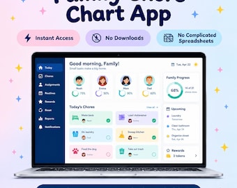 Family Chore Chart App, Kids Chore Tracker, Family Task Planner, Reward System, Shared Household Organizer, Instant Access Web App
