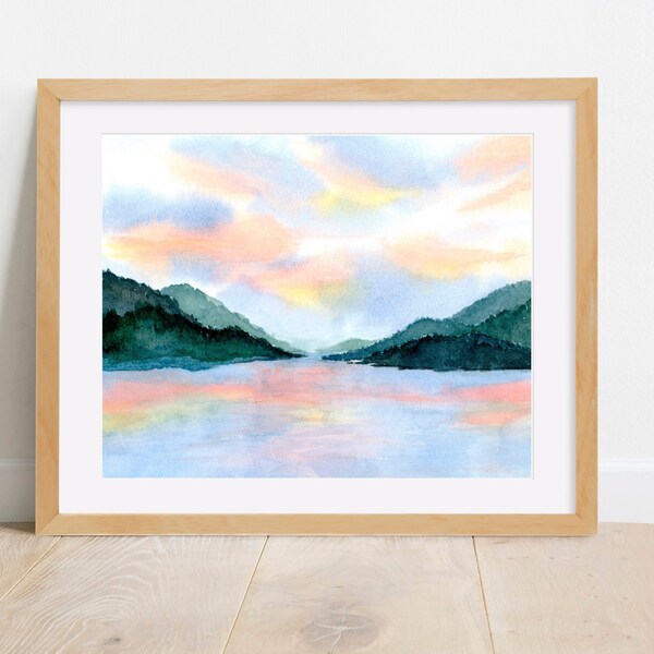 Watercolor Painting PRINT, "The Inlet", Landscape Seascape Painting, Beach, Sunset, Sunrise,  Wall Art Print, 11 x 14, 8 x 10, 5 x 7, 4 x 6