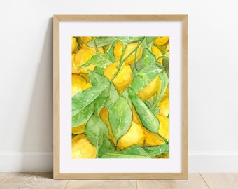 Watercolor Painting PRINT, "Satsumas", Mandarins, Oranges, Lemons, Citrus, Kitchen Art, Botanical, Wall Art, 8 x 10, 5 x 7, 4 x 6