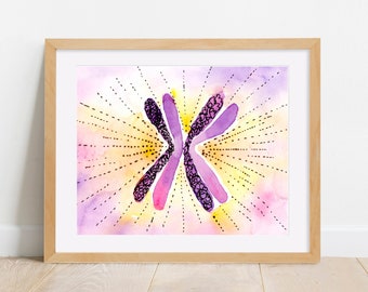 Watercolor Painting PRINT, "Chromosomes", Science, Biology, Genetics, DNA, Abstract,  Wall Art, 8 x 10, 5 x 7, 4 x 6, Art Print