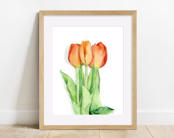 Watercolor Painting PRINT, "Tulips", Painting of Flowers, Botanical Illustration, Wall Art, 8 x 10, 5 x 7, 4 x 6, Art Print