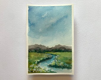 Original Small Watercolor Painting, Landscape Painting, Original Artwork, Original Landscape, Little Painting, 4 x 6, Riverscape, Stream