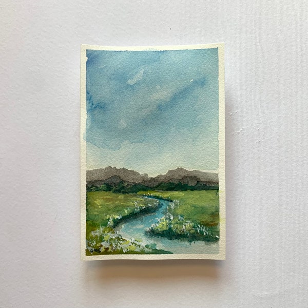 Original Small Watercolor Painting, Landscape Painting, Original Artwork, Original Landscape, Little Painting, 4 x 6, Riverscape, Stream