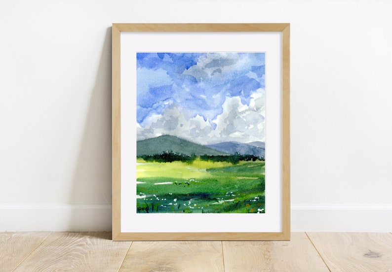 Watercolor PRINT Landscape Painting Wildflower Meadow | Etsy
