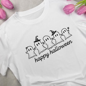 Row of Cute Ghosts Happy Halloween T-Shirt | Halloween Spooky Tee