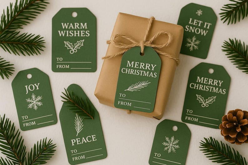 Moss Green Christmas Gift Tags | Printable Holiday Tags | Botanical ...