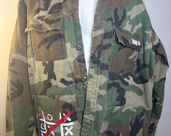 Hand Painted Upcycled Camo Military Jacket