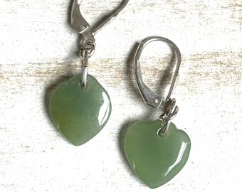 Jade Heart Earrings in Sterling Silver Leverbacks