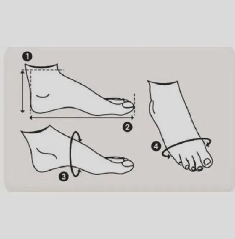 K&ouml;nnte beinhalten: Diagramm zur Veranschaulichung der Fu&szlig;messpunkte. Das Bild zeigt eine Fu&szlig;kontur mit nummerierten Pfeilen, die L&auml;ngen-, Breiten- und Umfangsmessungen angeben. N&uuml;tzlich f&uuml;r Schuhgr&ouml;&szlig;en.