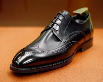 Scarpe Oxford Brogue in pelle nera fatte a mano: scarpe eleganti da uomo