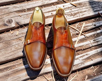 Men Handmade Genuine Tan Leather Shoes Bespoke Oxford Formal Dress Shoe