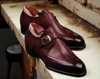 Männer Maßgeschneiderte Reine Burgund Leder Single Monk Strap Party Wear Herrenschuhe