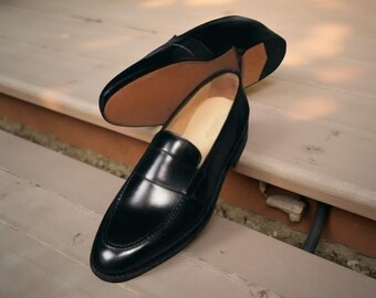 Handmade Black Leather Oxford Shoes Men's Formal Dress Moccasins