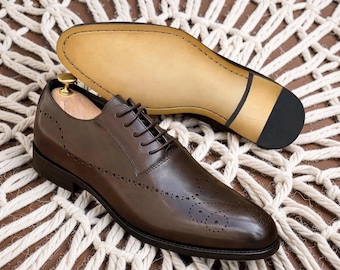 Handmade Men’s Leather Brogue Oxford Shoes Black&Brown Formal,Business Wedding