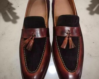Men Casual Shoes Handmade Leather Moccasins Two Tone Brown Formal Dress Shoe New