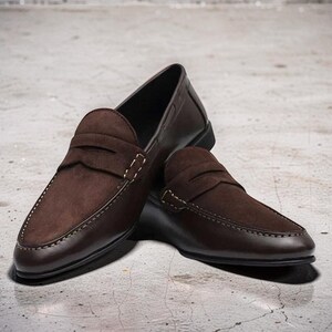 Handmade Mens brown slip ons dress shoes, Men brown penny loafer, Driving shoe
