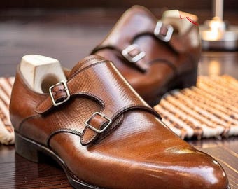 Chaussures à double boucle en cuir marron pour homme – Chaussures habillées de luxe fabriquées artisanalement