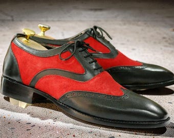 Handcrafted Suede Leather shoes Formal leather Two tone Laceup Wingtip Shoes