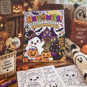 Cute Halloween Colouring Pages for Kids  | Printable Halloween colouring pages | Coloured example pages included | Digital Download