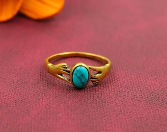 Natural Turquoise Gemstone Ring | Handmade Boho Ring | Vintage Style Ring | Statement Ring | Brass Jewelry | Gift for Her