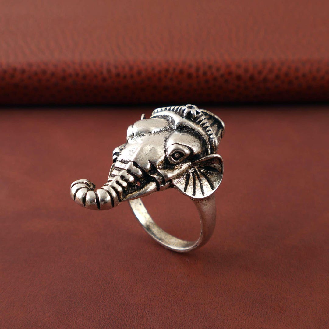 Brass Elephant Ring - Handcrafted Ganesha Statement Ring - Oxidized ...