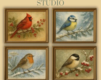 Winter Birds Fine Art Digital Download, Vintage Snowy Bird Illustrations, Printable Décor for Journaling, Scrapbooks & Creative Projects