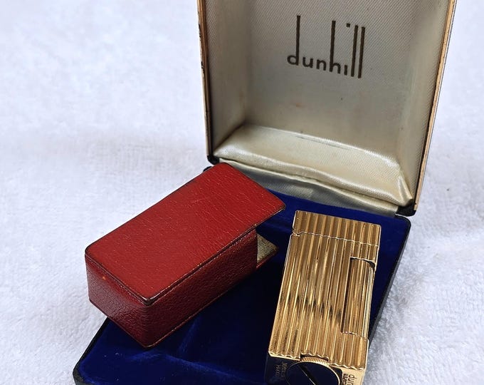 Vintage Alfred Dunhill Rollalite Outer Jacket 14k Gold Lighter With Box - Working